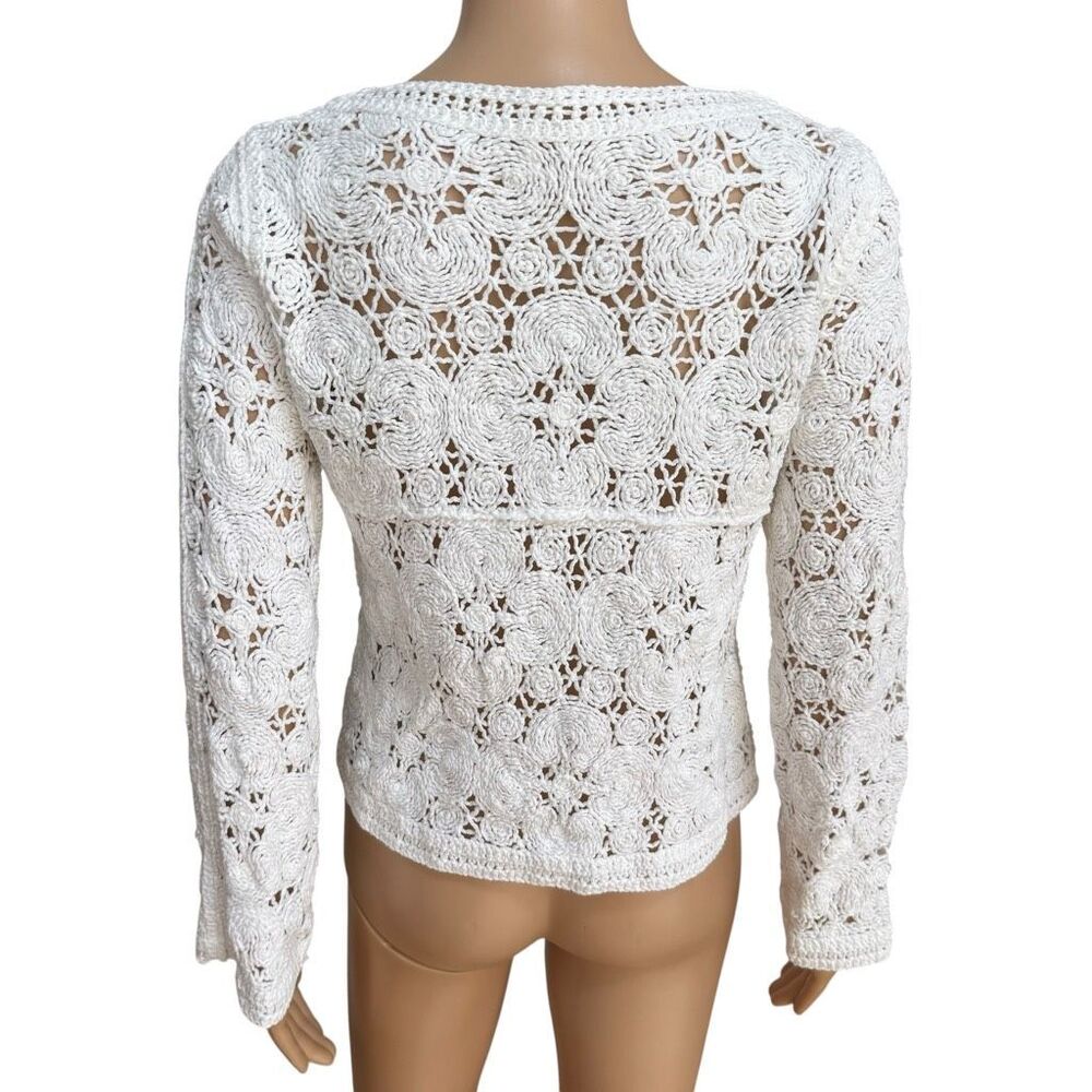White cotton Crochet Button Cardigan flare sleeve size S? - Picture 5 of 8